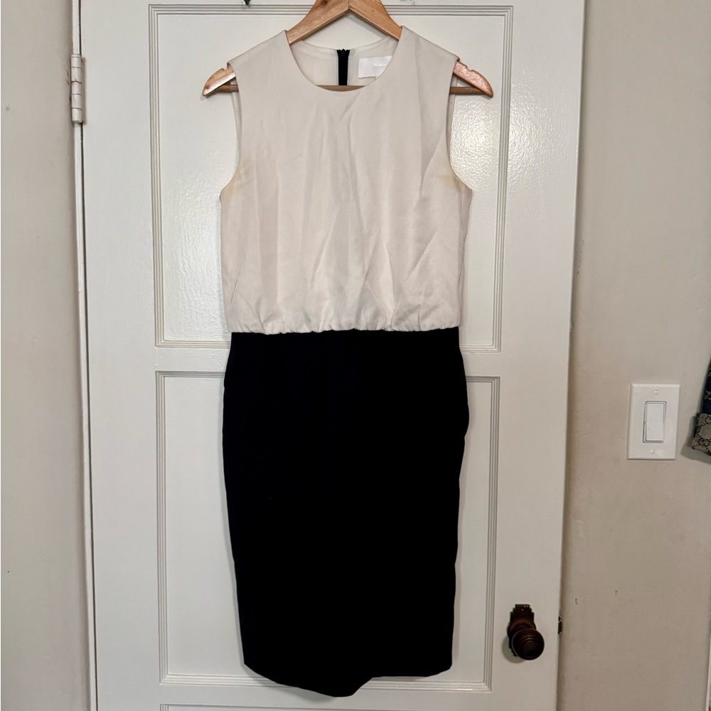 Hugo Boss Black and White Sleeveless Dress - Size 4 Small